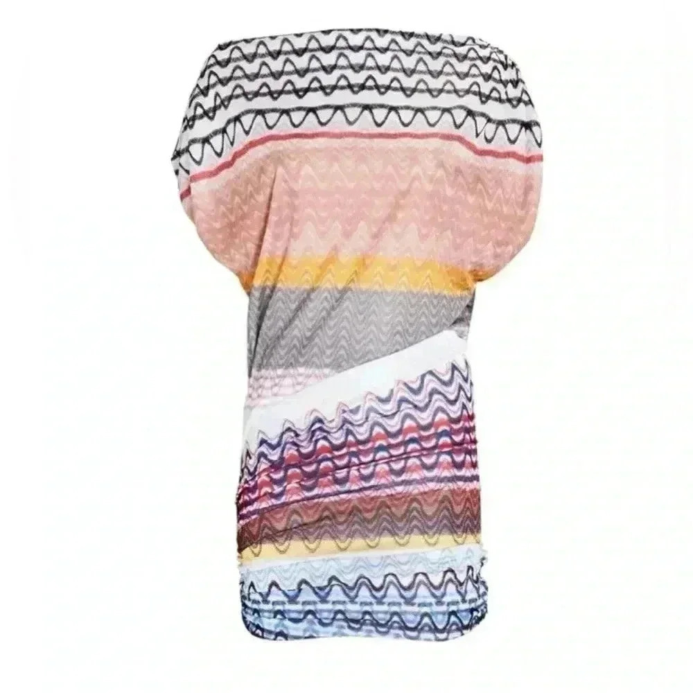 MISSONI Mini Dress Knit Chevron Boatneck 44 8 L Multicolor Midi Short Fitted - Picture 7 of 12